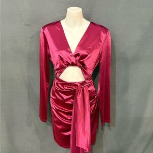 Fashion Nova Burgundy Satin Cut-Out Dress